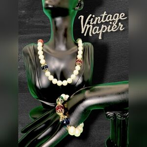 Vintage Napier Necklace & Bracelet Set – 1960s Faux Pearls & Glass Beads